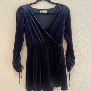 Urban Outfitters Wrap Velvet Romper - Blue